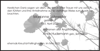 Traueranzeige von Marianne  Schneider von Siegener Zeitung