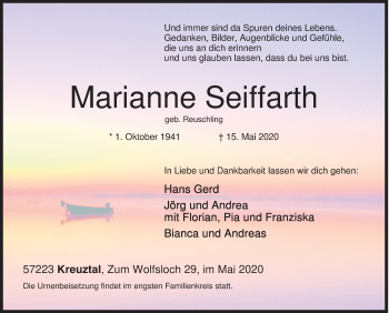 Traueranzeige von Marianne Seiffarth von Siegener Zeitung