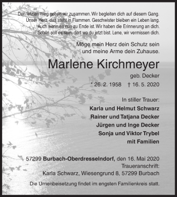 Traueranzeige von Marlene Kirchmeyer von Siegener Zeitung