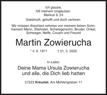 Traueranzeige von Martin Zowierucha von Siegener Zeitung