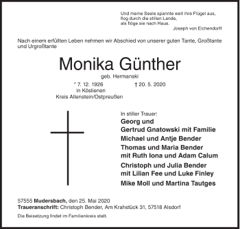Traueranzeige von Monika Günther von Siegener Zeitung