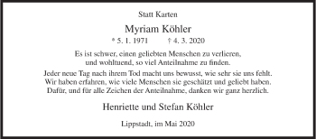 Traueranzeige von Myriam Köhler von Siegener Zeitung