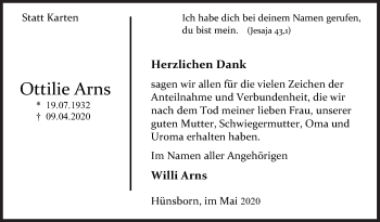 Traueranzeige von Ottilie Arns von Siegener Zeitung