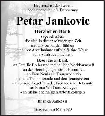 Traueranzeige von Petar Jankovic von Siegener Zeitung