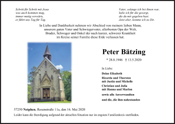 Traueranzeige von Peter Bätzing von Siegener Zeitung