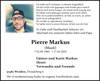 Traueranzeige von Pierre Markus von Siegener Zeitung