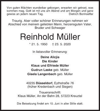 Traueranzeige von Reinhold Müller von Siegener Zeitung