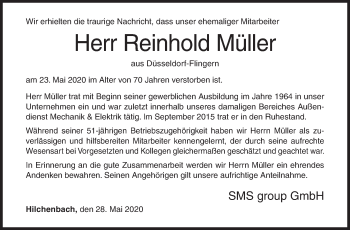 Traueranzeige von Reinhold Müller von Siegener Zeitung