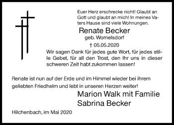 Traueranzeige von Renate Becker von Siegener Zeitung