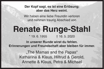 Traueranzeige von Renate Runge-Stahl von Siegener Zeitung