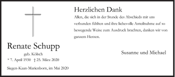 Traueranzeige von Renate Schupp von Siegener Zeitung
