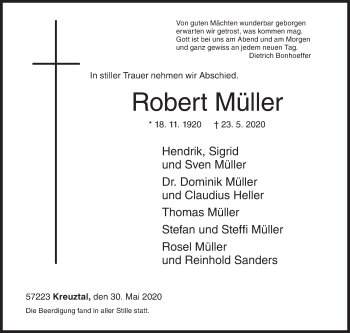 Traueranzeige von Robert Müller von Siegener Zeitung