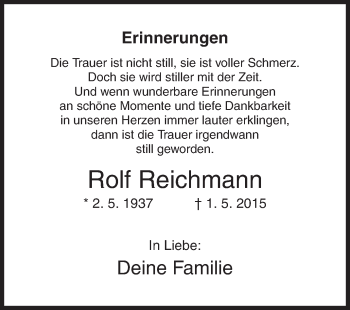 Traueranzeige von Rolf Reichmann von Siegener Zeitung