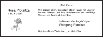 Traueranzeige von Rosa Plotzitza von Siegener Zeitung