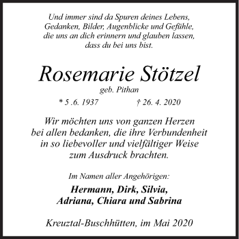 Traueranzeige von Rosemarie Stötzel von Siegener Zeitung