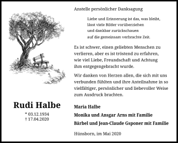 Traueranzeige von Rudi Halbe von Siegener Zeitung
