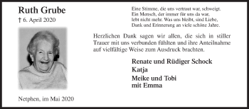 Traueranzeige von Ruth Grube von Siegener Zeitung