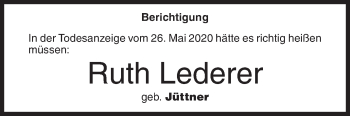 Traueranzeige von Ruth Lederer von Siegener Zeitung