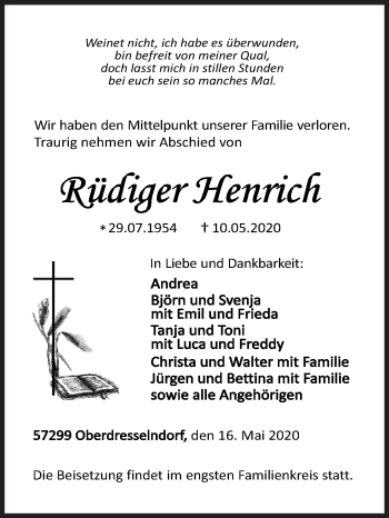 Traueranzeige von Rüdiger Henrich von Siegener Zeitung