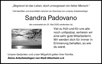 Traueranzeige von Sandra Padovano von Siegener Zeitung