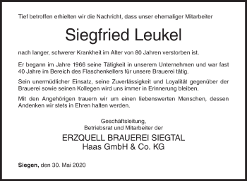 Traueranzeige von Siegfried Leukel von Siegener Zeitung