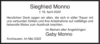 Traueranzeige von Siegfried Monno von Siegener Zeitung