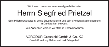 Traueranzeige von Siegfried Prietzel von Siegener Zeitung