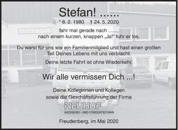 Traueranzeige von Stefan Friedrich von Siegener Zeitung