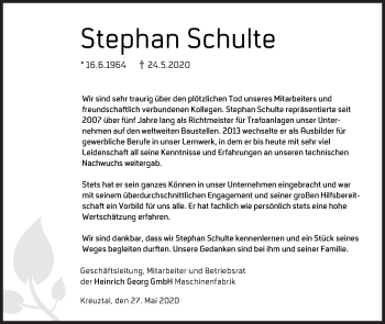 Traueranzeige von Stephan Schulte von Siegener Zeitung