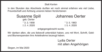Traueranzeige von Susanne und Johannes Oerter von Siegener Zeitung