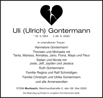 Traueranzeige von Uli  Gontermann von Siegener Zeitung