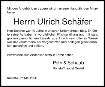 Traueranzeige von Ulrich Schäfer von Siegener Zeitung