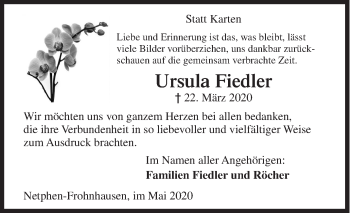Traueranzeige von Ursula Fiedler von Siegener Zeitung
