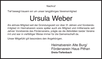 Traueranzeige von Ursula Weber von Siegener Zeitung