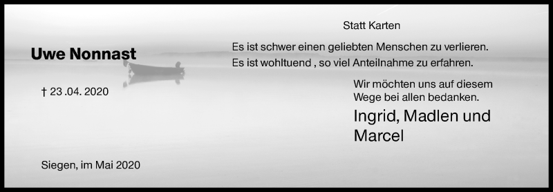  Traueranzeige für Uwe Nonnast vom 16.05.2020 aus Siegener Zeitung