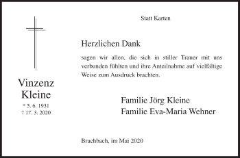 Traueranzeige von Vincenz Kleine von Siegener Zeitung