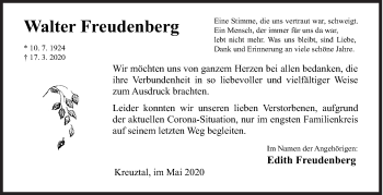 Traueranzeige von Walter Freudenberg von Siegener Zeitung