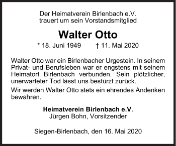 Traueranzeige von Walter Otto von Siegener Zeitung