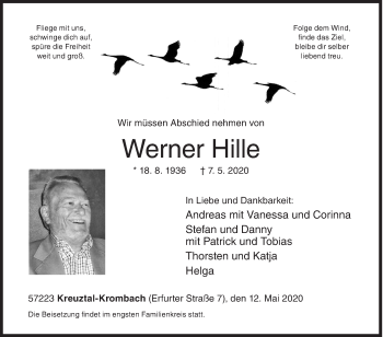 Traueranzeige von Werner Hille von Siegener Zeitung