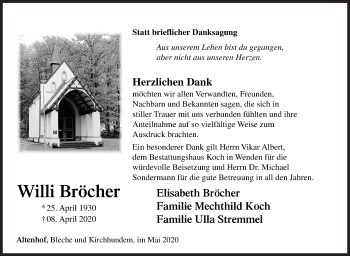 Traueranzeige von Willi Bröcher von Siegener Zeitung