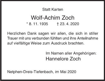Traueranzeige von Wolf-Achim Zoch von Siegener Zeitung