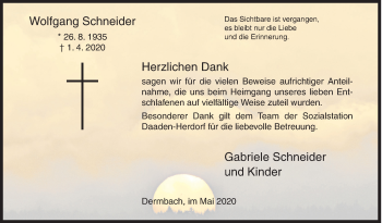 Traueranzeige von Wolfgang Schneider von Siegener Zeitung