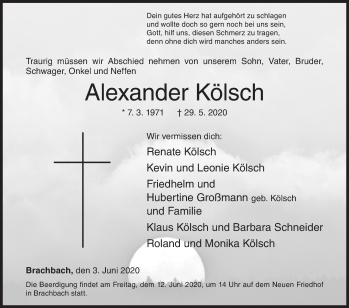 Traueranzeige von Alexander Kölsch von Siegener Zeitung