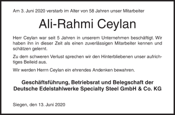 Traueranzeige von Ali-Rahmi Ceylan von Siegener Zeitung
