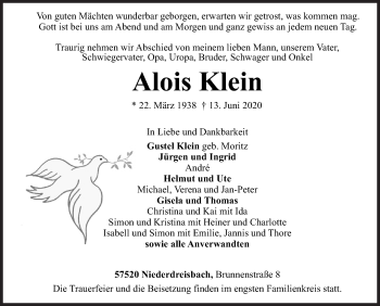 Traueranzeige von Alois Klein von Siegener Zeitung