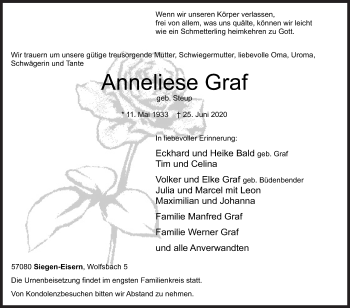 Traueranzeige von Anneliese Graf von Siegener Zeitung