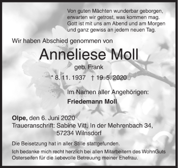 Traueranzeige von Anneliese Moll von Siegener Zeitung