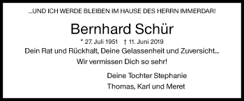 Traueranzeige von Bernhard Schür von Siegener Zeitung