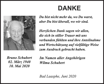 Traueranzeige von Bruno Schubert von Siegener Zeitung