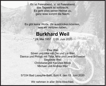 Traueranzeige von Burkhard Weil von Siegener Zeitung